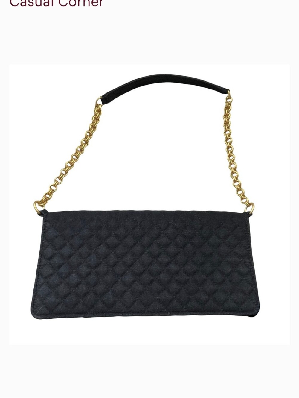 Casual Corner Black Denim Quilted Clutch with Gold Chain Strap